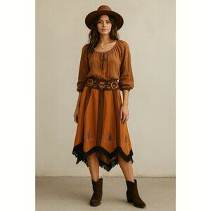 The Collection Royal Womens Small Artisan Skirt Orange Embroidered Fringe Resort